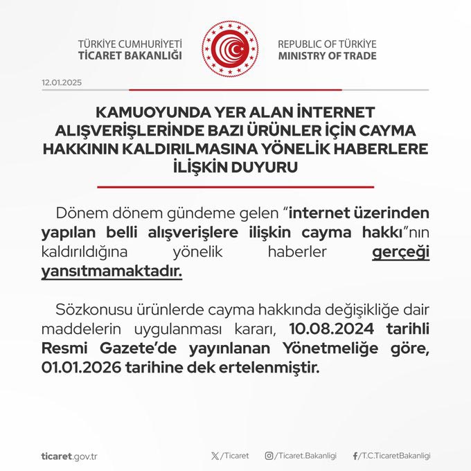 Ticaret Bakanlığı Açıklama