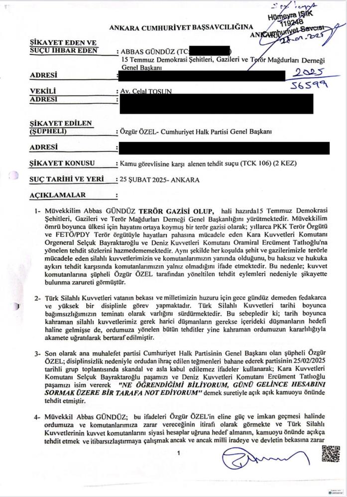 Chp Genel Başkanı Özgür Özel Hakkında Suç Duyurusu!-1