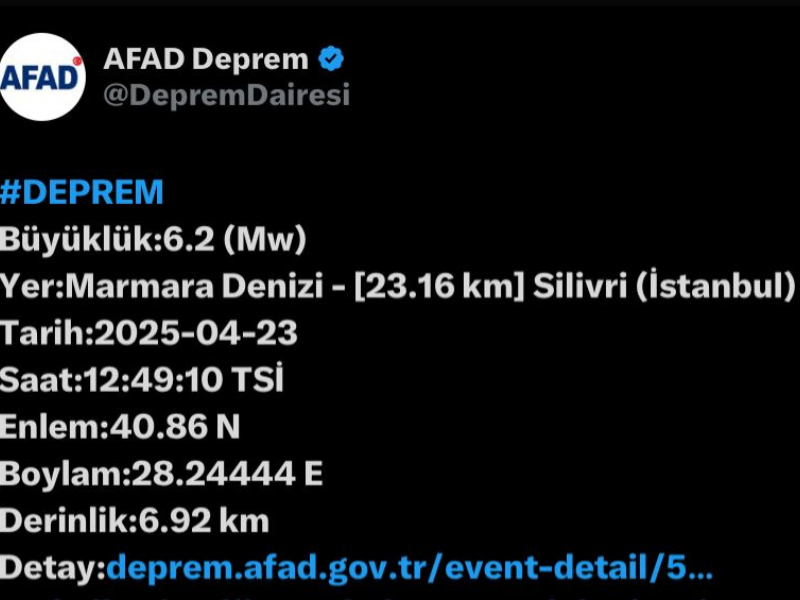 İstanbul’da 6.2 Büyüklüğünde Deprem!
