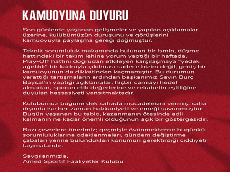 Amedspor'dan Sert Tepki Saygı Bekliyoruz