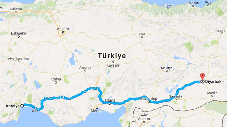 Diyarbakir Antalya Arasi Kaç Km