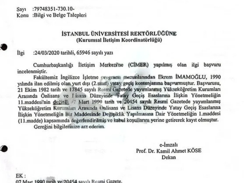 İstanbul Üniversitesi'nden İmamoğlu'nun Diploması Açıklaması (2)