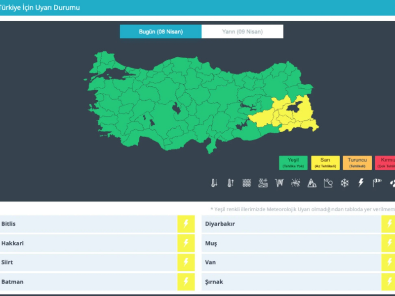 Diyarbakır Dahil 8 Kente Sarı Kodlu Uyarı