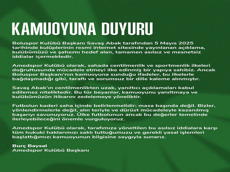 Amedspor’dan Boluspor Başkanı'na Sert Yanıt1