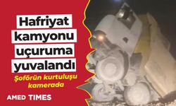 Hafriyat kamyonu uçuruma yuvalandı, şoförün kurtuluşu kamerada