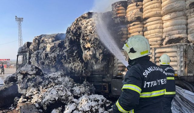 Urfa’da pamuk yüklü tır alevlere teslim oldu