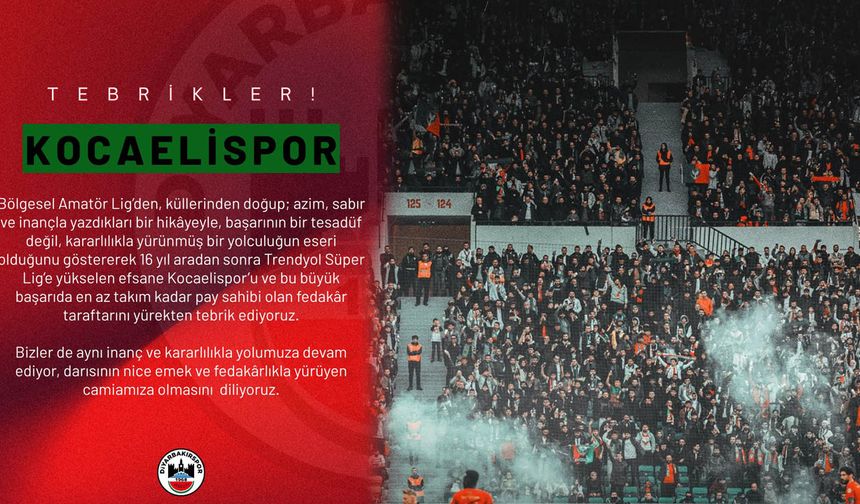 Kocaelispor'u  tebrik eden Diyarbakırspor'a, Amedsporlulardan tepki